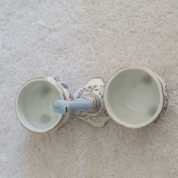 Vintage Limoges China Double Open Salt Server w Handle Blue w Flowers Porcelain - Picture 4 of 13